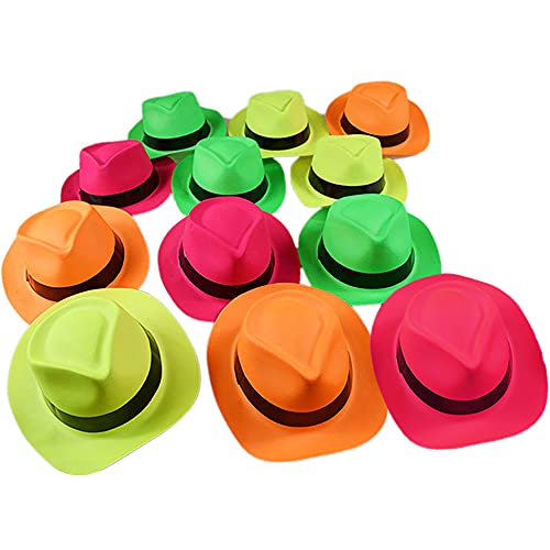 Novelty Place Neon Fedora Partyhüte aus Kunststoff - Gangster Style & UV Schwarzlicht Glow - für Kinder und Erwachsene (12er Pack) von Novelty Place