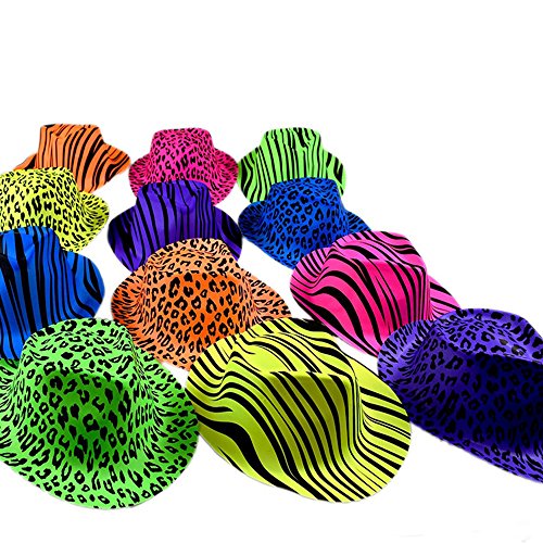 Novelty Place Partyhüte aus Kunststoff mit Neonfarben und Animal-Print für Kinder, Jugendliche und Erwachsene (12 Stück) von Novelty Place