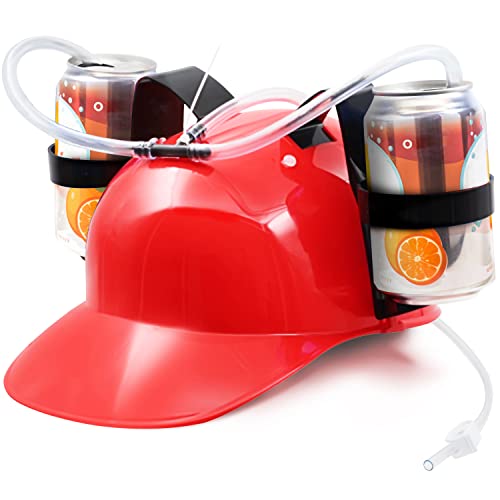 Novelty Place Trinkhelm mit verstellbarem Dosenhalter und Strohhalm für Bier und andere Getränke – das perfekte Accessoire für Parties und Freizeit - Rot von Novelty Place