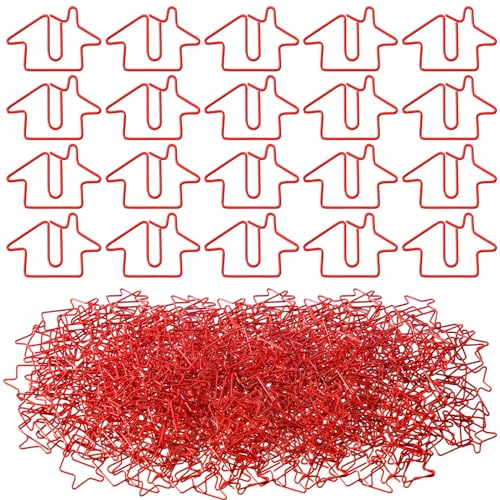 Noveread Büroklammern in Hausform, Cartoon, Rot, 100 Stück, Metall, 2.5 x 3.5 cm von Noveread