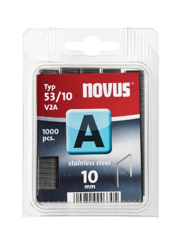 Novus A 53 Feindrahtklammern 10 mm, aus Edelstahl, 1000 Tacker-Klammern vom Typ 53/10, für dauerhaften Außeneinsatz Novus A 53 Feindrahtklammern 10 mm, aus Edelstahl, 1000 Tacker-Klammern vom Typ 53/10, für dauerhaften Außeneinsatz von Novus