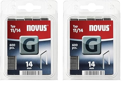 Novus Flachdrahtklammern 14 mm Länge, für Hammertacker, 600 Tacker-Klammern vom Typ G 11/14, aus verzinktem Stahldraht (Packung mit 2) von Novus