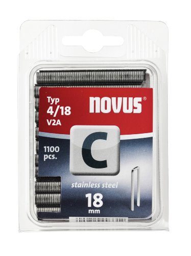 Novus Schmalrückenklammern 18 mm,aus Edelstahl, 1100 Klammern vom Typ C4/18 V2A, für den dauerhaften Außeneinsatz von Novus