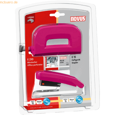 Novus Schreibtisch-Set Twinset Heftgerät+Locher E 15/E 210 pink von Novus