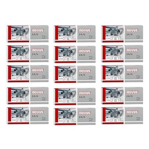 Novus Standardheftklammern 24/6, Verzinkt, 15.000 Stück (15x1000), 6mm, für bis zu 25 Blatt von Novus