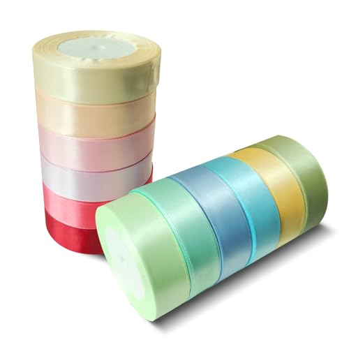 12 Farben Geschenkband, 25 mm Breite, 22 m Länge schleifenband，satinband，seidenband- Perfekt für jedes Geschenk und Dekorprojekt (12 Farben, 2.5cm) von Nsawtasche