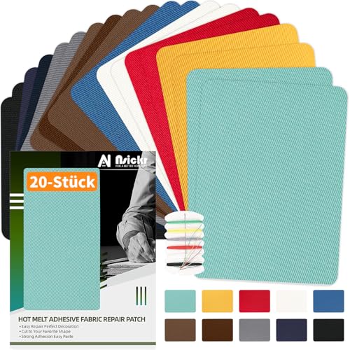 Nsickr-Set mit 20 Stück, zehn Farben，Kleider-Flicken zum Aufbügeln für Innen und Außen Stärkster Kleber 100% Baumwolle Verschiedene Reparatur-Dekorationsset Größe 3" x 4-1/4" von Nsickr