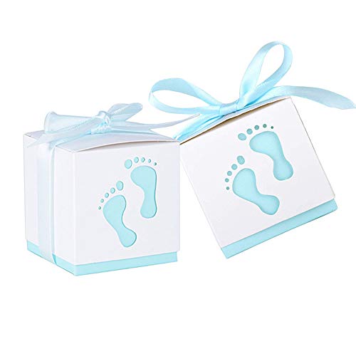 Nsiwem 50 Stück Gastgeschenke Baby Fußabdruck Gastgeschenk Süßigkeiten Schachtel Candy Geschenk Box Süßigkeiten Boxen Geschenk Box für Baby Shower Hochzeit Taufe Babydusche Favor Geschenk(blau) von Nsiwem