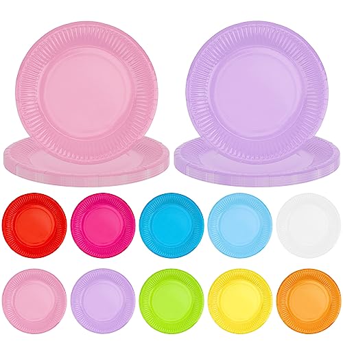 Nswayy 100 Stück Bunte Pappteller, Party Pappteller Rund Teller Papierteller für Kindergeburtstag Hochzeit Feste(10 Farbe) von Nswayy