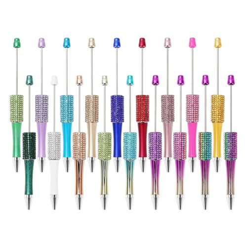 Ntcpefy 18 Stück Diamant-Perlenstift, 18 Farben, Kunststoffperlen-Kugelschreiber, Mehrfarbige, Einziehbare Schreibstifte, Perlen-Bastelstifte von Ntcpefy