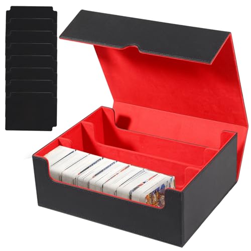 Sammelkarten-Aufbewahrungsboxen für 1800+ Karten, PU Leder Magnetverschluss Card Deckbox for MTG mit Triple Trennwänden Gathering Spielkarten Kartenbox für TCG MTG Karten (Schwarz Rot) von Ntmaichy