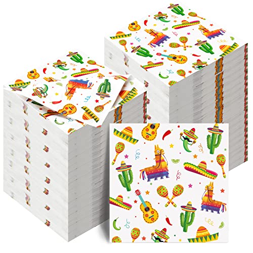 Nuanchu Fiesta-Servietten für Cinco De Mayo Party, Mexiko-Kaktus, Einweg-Papierservietten für mexikanische Cocktails, Geburtstagspartys, Fiesta-Abendessen, Taco-Dienstag, 16,5 x 16,5 cm, 200 Stück von Nuanchu