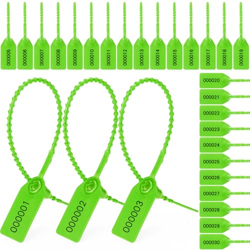 Nuanchu 100 Stück Kunststoff-Manipulationssiegel, nummerierte Kabelbinder, Feuerlöscher-Etiketten, Einweg-Binder, selbstsichernd, 170 mm Länge, Grün von Nuanchu