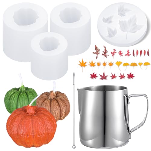 Nuanchu 147-teiliges Kürbis-Kerzenform-Set, 4 Stück 3D-Silikon-Kürbis- und Blattkerzenformen, Sojawachs-Docht, Punkte und so weiter, Epoxidharzguss, Thanksgiving, Halloween, DIY-Kunstgeschenke Nuanchu 147-teiliges Kürbis-Kerzenform-Set, 4 Stück 3D-Silikon-Kürbis- und Blattkerzenformen, Sojawachs-Docht, Punkte und so weiter, Epoxidharzguss, Thanksgiving, Halloween, DIY-Kunstgeschenke von Nuanchu