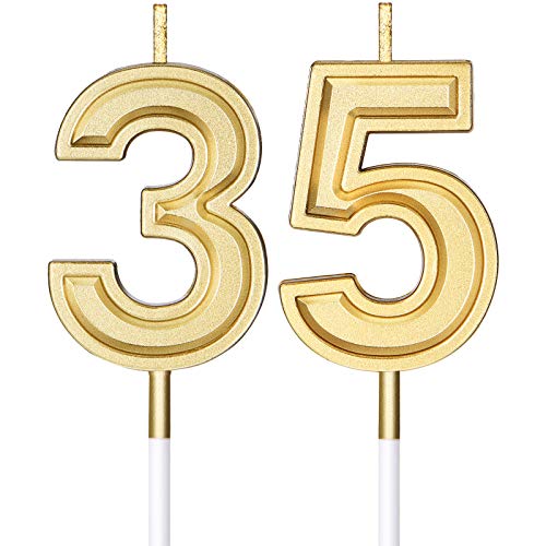Nuanchu 35. Geburtstag Kerzen Kuchen Ziffern Kuchen Kerzen Topper Dekoration 3D Anzahl Cupcake Topper für Geburtstag Hochzeitstag Feier Lieferungen(Gold) von Nuanchu