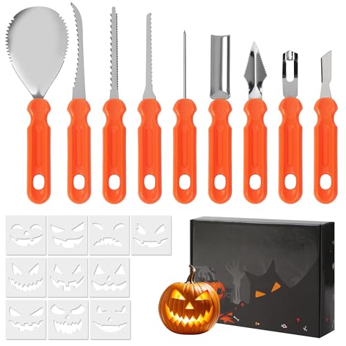Nuangoo Halloween Kürbis Schnitzset, 20 Stück Edelstahl Kürbis Schnitzwerkzeug Set für DIY Kürbis Dekoration, Kürbisschnitzset für Halloween Kinder & Familie Nuangoo Halloween Kürbis Schnitzset, 20 Stück Edelstahl Kürbis Schnitzwerkzeug Set für DIY Kürbis Dekoration, Kürbisschnitzset für Halloween Kinder & Familie von Nuangoo