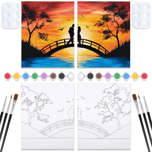 Nuberlic Vorgezeichnete Leinwand für Paare, für Erwachsene, Paare auf Sonnenuntergang, Brücke, vorgezeichnete, gespannte Leinwand, Kunst-Set, Geburtstag, Valentinstag, 20,3 x 25,4 cm, 2 Stück Nuberlic Vorgezeichnete Leinwand für Paare, für Erwachsene, Paare auf Sonnenuntergang, Brücke, vorgezeichnete, gespannte Leinwand, Kunst-Set, Geburtstag, Valentinstag, 20,3 x 25,4 cm, 2 Stück von Nuberlic