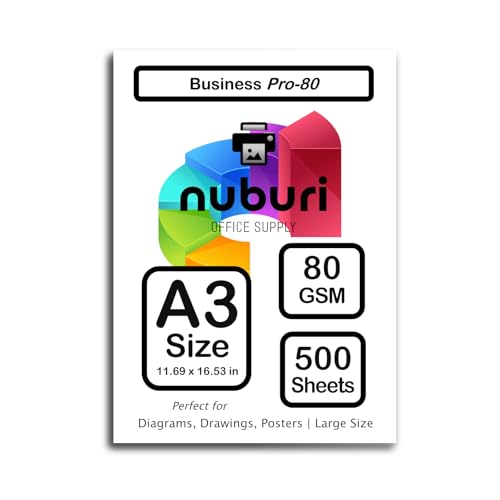 Premium Druckerpapier im A3-Format, glatte, hellweiße Druckoberfläche, professionelle Qualität, 297 x 420 mm, 500 Blatt von Nuburi Office Supply
