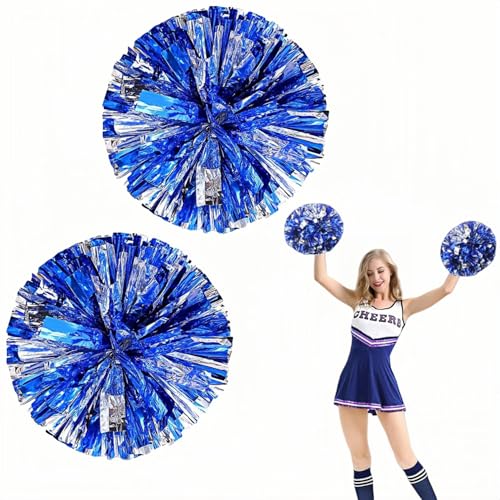 2 Stücke pom Poms Cheerleading 33*25 cm Cheerleader Kostüm für Tanz, POM, Sport, Wettbewerb, Teamgeist (Silber + Blau) von Nucalt