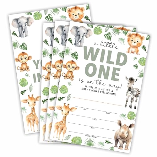 Einladungen zur Babyparty mit Safari-Tieren – A Little Wild One Is On The Way – 25 Einladungen mit Umschlägen zur Geschlechtsoffenbarung, geschlechtsneutrale Babyparty-Einladungen – 09 von Nuckxy