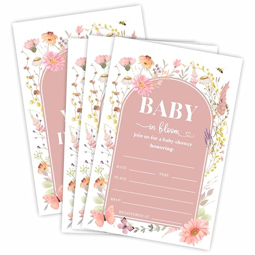 Nuckxy Einladungskarten mit Blumenbogen und Umschlägen, Baby in Blüte, Einladungen für Babyparty, Geschlechtsoffenbarung, Baby-Ankündigung, Partygeschenk und Zubehör (25 Stück) – C20 von Nuckxy