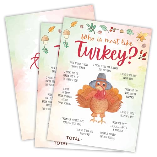 Spielset "Thanksgiving Who Is Most Like Truthahn", 30 Aquarell-Spielkarten, doppelseitig, zum Ausfüllen, für Thanksgiving, Familie, Freunde und Klassenzimmer-Aktivitäten, A02 von Nuckxy