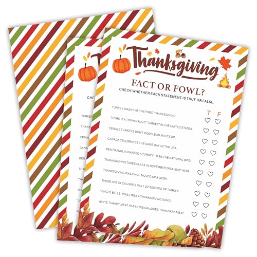 Thanksgiving-Fakt- oder Geflügelspiel-Set, 30 Erntestreifen, doppelseitig, mit Antwortblatt, für Thanksgiving, Familie, Freunde und Klassenzimmer-Aktivitäten, B06 von Nuckxy