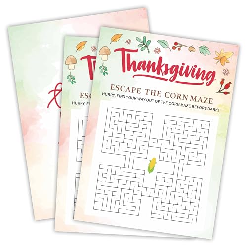 Thanksgiving-Spiel-Set "Escape The Corn Maze", 30 Stück, Aquarell-Thema, doppelseitig, zum Ausfüllen, Spielkarten für Thanksgiving, Familie, Freunde und Klassenzimmer-Aktivitäten, A03 von Nuckxy