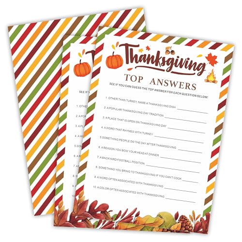 Thanksgiving Top Answers Game Set, 30 Harvest Stripes Theme Fill-In Style Game Cards With Answer Sheet For Thanksgiving Parties, Family, Friends & Classroom Activities -B07 von Nuckxy