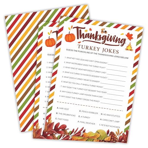 Thanksgiving-Truthahn-Witz-Spiel-Set, 30 Ernte-Streifen-Thema, doppelseitige Spielkarten für Thanksgiving-Partys, Familie, Freunde und Klassenzimmer-Aktivitäten, B05 von Nuckxy