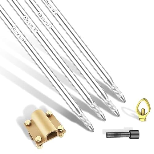 Nucraft Tiefenerder V4A Edelstahl Erder Erdung Staberder Blitzableiter Ø20mm umfassen Ø20mm Messing kreuzverbinder, mit Klemme SET 4M Zusammensetzung (SET 4M Ø20 4x1000mm) von Nucraft