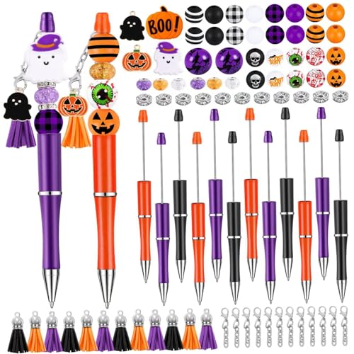 12 Set Perlenstifte Halloween Crafting Stifte Plastikkräfel Perlenstift Kugel Kugelschreiber DIY -Stift -Kit mit Holzperlen Anhänger für Halloween -Schüler Teens School Office Supplies Perle Perle Pe von Nuelreva
