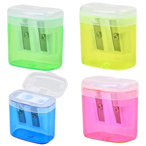 4pcs Bleistiftspitzerhandbuch 1.6x1.6x0, 8 Zoll Dual Loch Bleistiftschärfer Masse mit Deckelfarbe Handheld -Spitzer für Büroschule Haushaltsvorräte von Nuelreva