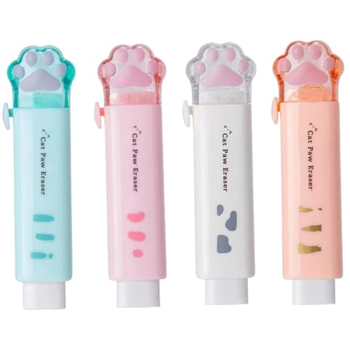 4pcs Retractable Radiergummi, 4 Color Cat Paw -Form -Radierstock, tragbarer 4x1 -Zoll -Radiergummi, niedliche Einziehbar für Kinder, Erwachsene von Nuelreva