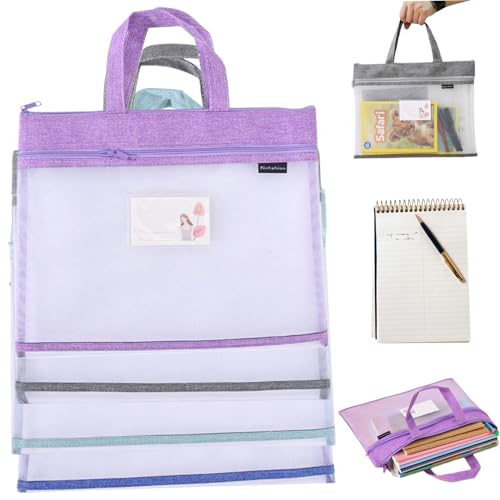 4pcs klare Reißverschlussbeutel mit Griff, Gaze Mesh Reißverschlussbeutel mit klarer Name Kartenanzug, Organizer für A4 -Dateien Bücher, 4 Farben, 36 * 28 cm Beutel mit Griff von Nuelreva
