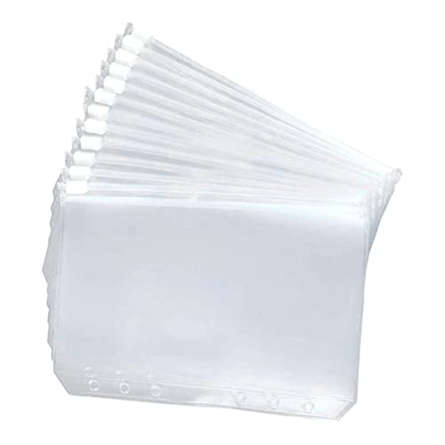 A7 Größe Losebeutel, 6 Löcher Kunststoff Loseblatt-Notebook-Reißverschlussbeutel für Dokument-Notebook-Karte, 12pcs..Karteikartenbinder von Nuelreva