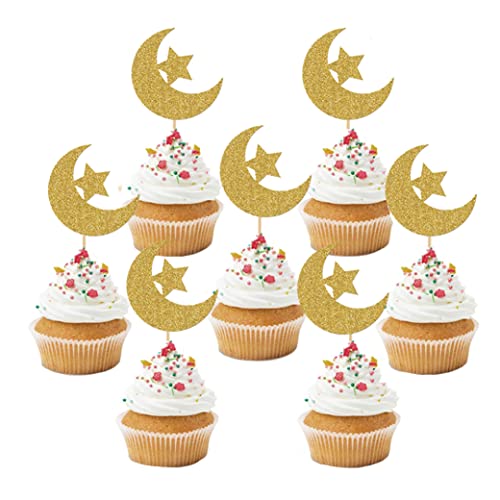 Eid Mubarak Cupcake Toper Sticks Glitter Eid Kuchendekorationen Muslimparty liefert Mondstareid von Nuelreva