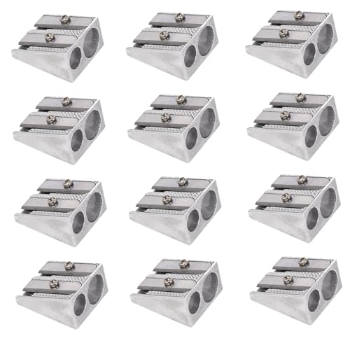 Metallstiftschärfer, 12pcs 2-Löcher Handgehaltene Bleistiftspitzer, tragbarer manueller Tischler für farbige Graphitstifte Buntstifte Buntstifte Metallstiftschärfer, 12pcs 2-Löcher Handgehaltene Bleistiftspitzer, tragbarer manueller Tischler für farbige Graphitstifte Buntstifte Buntstifte von Nuelreva