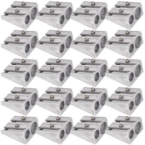 Metallstiftschärfer, 20pcs 2-Loch-Bleistiftspitzer, Handbuch für Aluminiumlegierung, tragbarer Sharper für Schulen, Büros, Häuser Eyeliner Make-up von Nuelreva