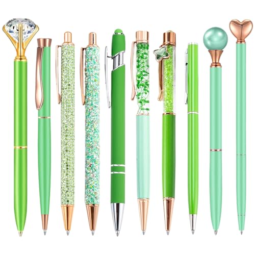 Nuelreva 10pcs/Set -Kugelstifte, Crystal Glitter Green Stifte Edelstahl Kugelschreiber Diamant Stift Schwarze Tinte Hübliche niedliche Geschenke für Journaling Women School Office von Nuelreva