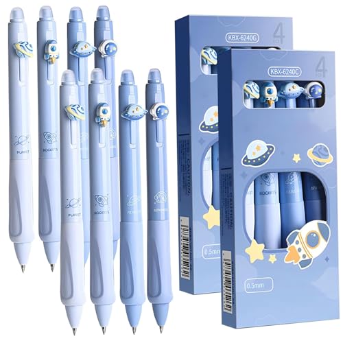 Nuelreva Löschbare Stifte 4 Blue 4 Black Lodable Gel Pens Clicker, Clicker, feiner Punkt 0, 5 mm, Kugelschiffer mit Radiergummi zum Schreiben von Planer von Nuelreva
