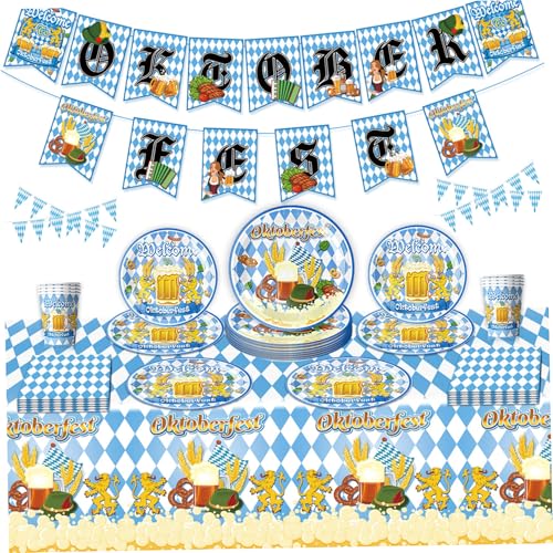 Oktoberfest -Dekorationen 53pcs Set enthalten Plat -Servietten -Tischdecke -Banner Oktoberfest Partyzubehör für Einweg -Party -Gefälligkeiten für Feierdekorationen von Nuelreva