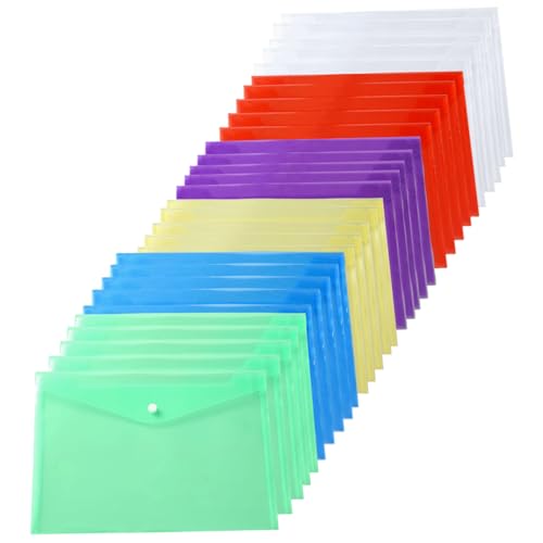 Ordner für Dokumente 30pcs Poly Envelope -Ordner mit Snap -Taste -Verschluss, Kunststoffumschlägen, hochwertige Kunststoffumschläge, transparentes Projektumschlagsordner, A4 -Buchstaben (6 Farben) EN von Nuelreva