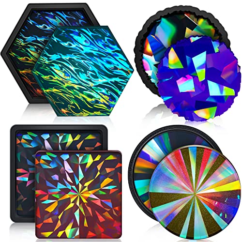Holografische Harzform aus Silikon, Untersetzer, Harzform, Epoxidharz-Formen, Silikonformen für Epoxidharz für DIY-Harz, Tassen, Matten, Heimdekoration (mehrere Stile), 4 Stück von Nuenen