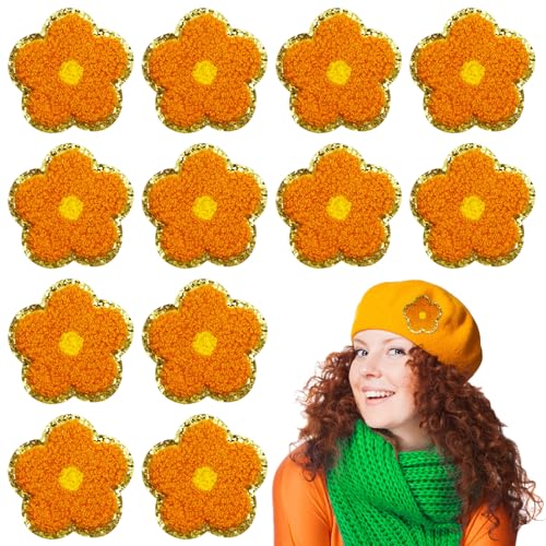 Chenille-Aufnäher mit goldenen Kanten, 5,8 cm, selbstklebend und bestickt, zum Aufbügeln, für Kleidung, Taschen, Hüte, Rucksäcke und DIY-Zubehör, Orange, 12 Stück Chenille-Aufnäher mit goldenen Kanten, 5,8 cm, selbstklebend und bestickt, zum Aufbügeln, für Kleidung, Taschen, Hüte, Rucksäcke und DIY-Zubehör, Orange, 12 Stück von Nufiwra