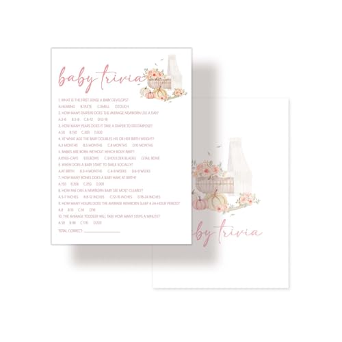 Nuhany Baby-Party-Spiele, 12,7 x 17,8 cm, kleine Kürbis-Baby-Trivia-Karten für Gäste, Thanksgiving, geschlechtsneutrales Partyzubehör für Dekorationen, Gastgeschenke, 25 Stück – A02 von Nuhany