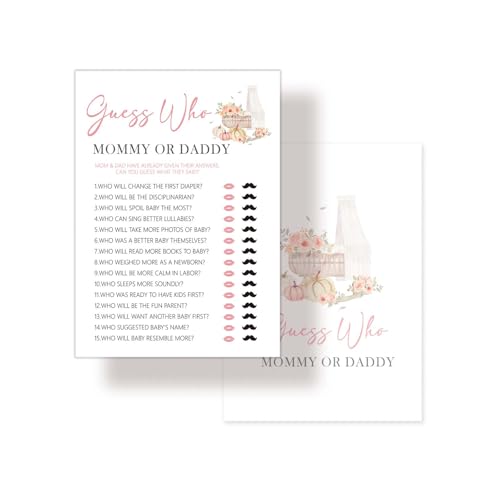 Nuhany Baby-Party-Spiele, 12,7 x 17,8 cm, kleiner Kürbis, Guess Who Mama oder Papa, Karten für Gäste, Erntedankfest, geschlechtsneutrales Partyzubehör für Dekorationen, 15 Stück – A07 von Nuhany