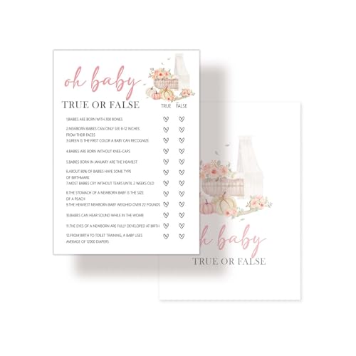 Nuhany Herbst-Babyparty-Spiele, 12,7 x 17,8 cm, kleiner Kürbis, wahre oder falsche Karten für Gäste, Thanksgiving, geschlechtsneutrales Partyzubehör für Dekorationen, Gastgeschenke, 25 Stück – A01 von Nuhany