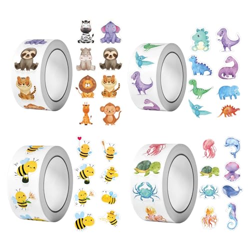2000 Tier-Motivationsaufkleber (32 Designs, 4 Rollen) – bunt, selbstklebend & wasserfest für Belohnungssysteme, Scrapbooking & Kinderzimmer. Ideal für Lehrer, Eltern & Bastler von Nujvnuj