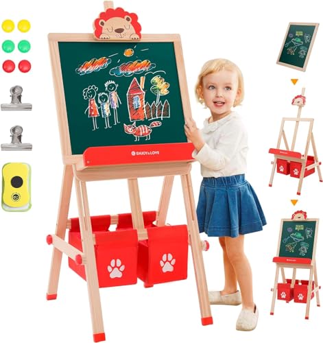 Kinder Spiel-Tafel aus Holz Kinder-Staffelei mit Zeichenbrett und Cartoon-Löwen-Halterung – Einzigartig, originell und die perfekte Wahl als Geschenk für 3-jährige Kinder von Nukdey